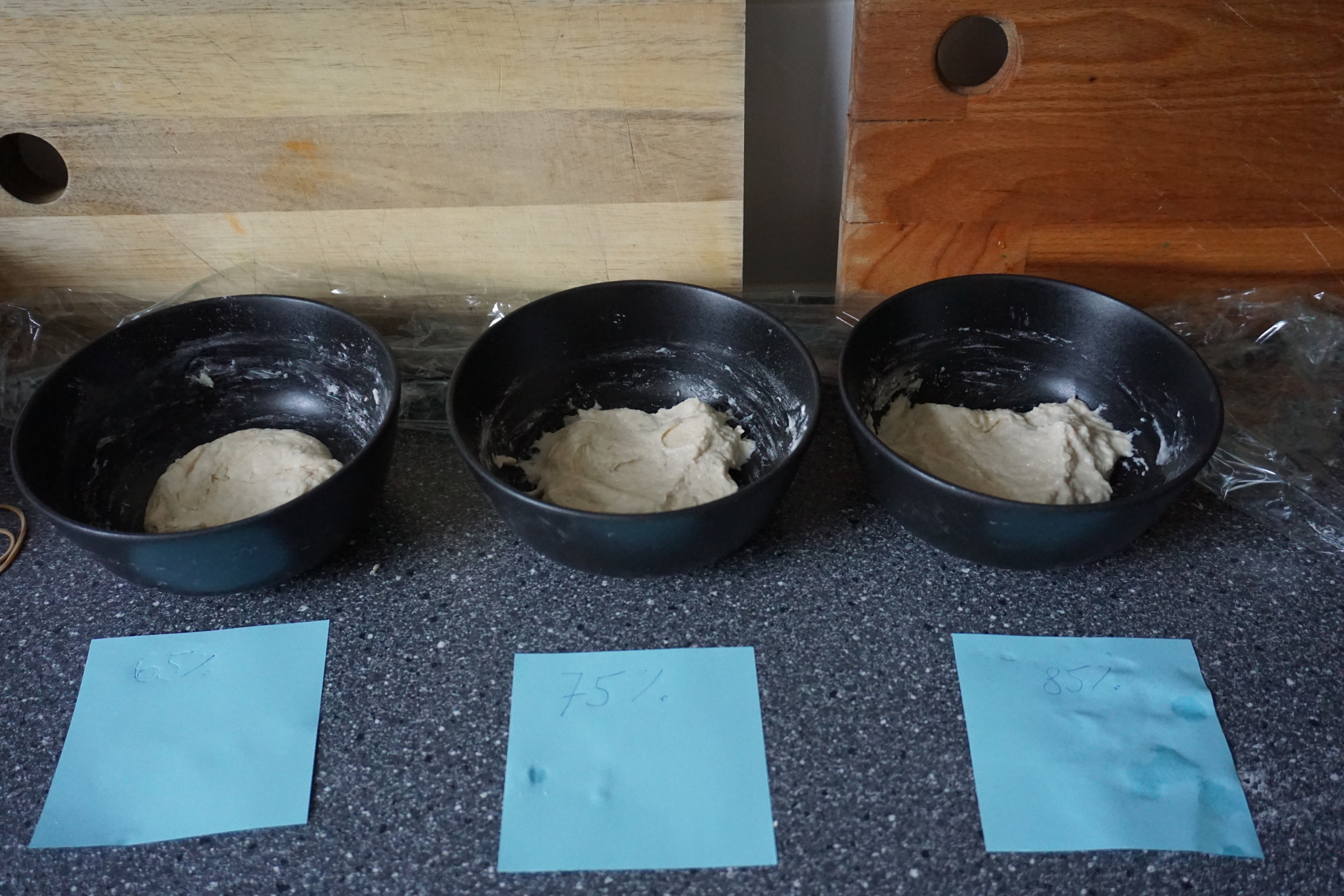 Visual viscosity comparison of spelt at the different hydration levels