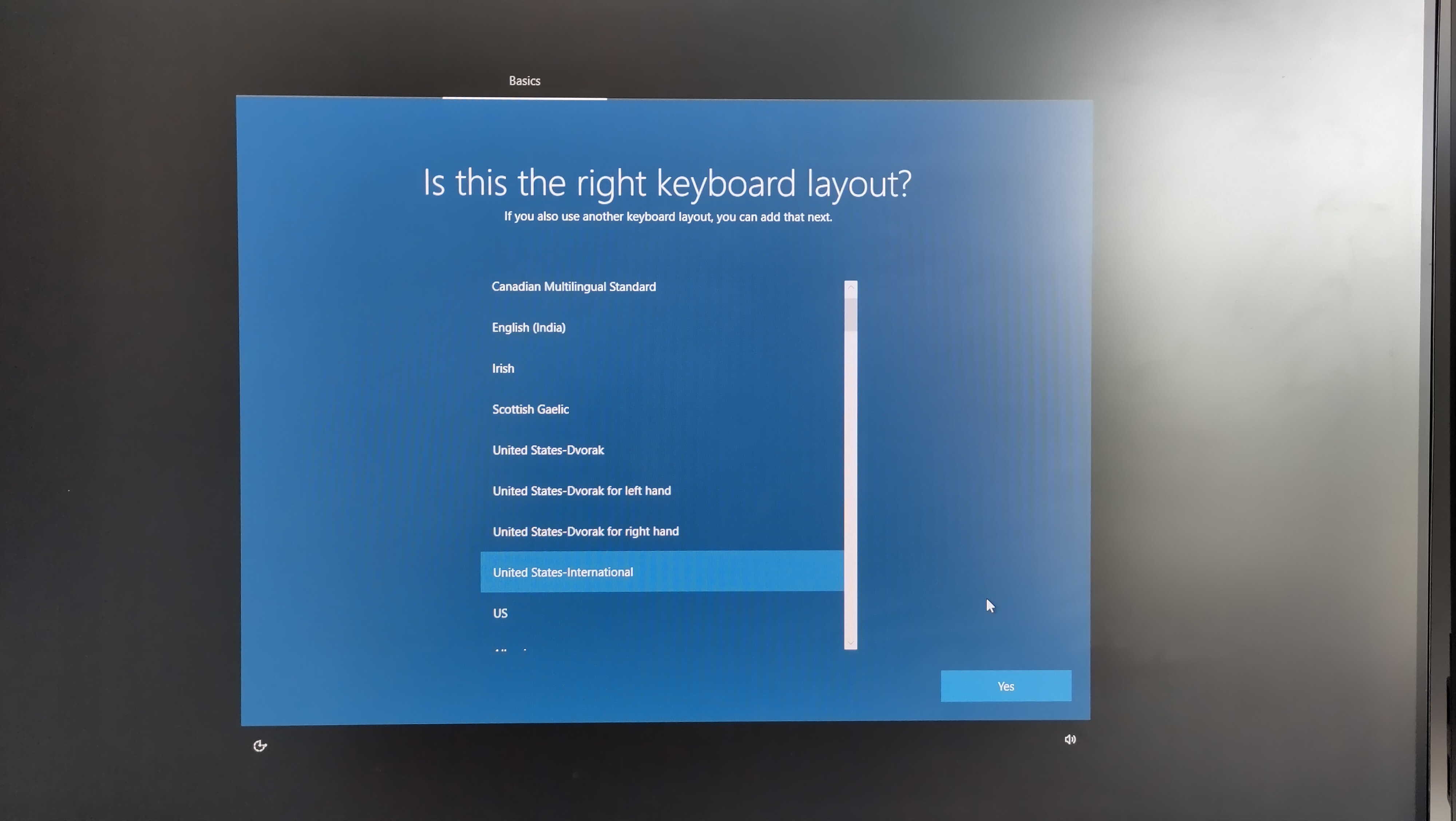 Keyboard layout selection