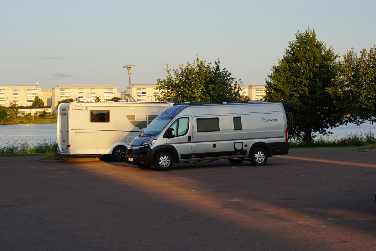 Out camper on the parking spot