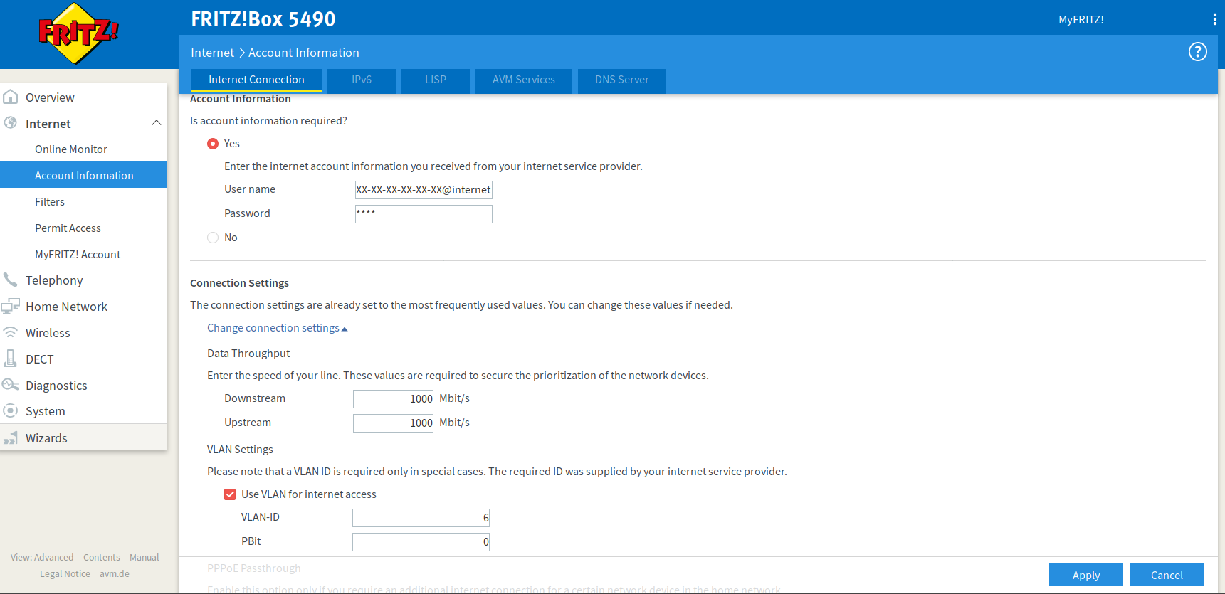 Screenshot of the FritzBox configuration for KPN