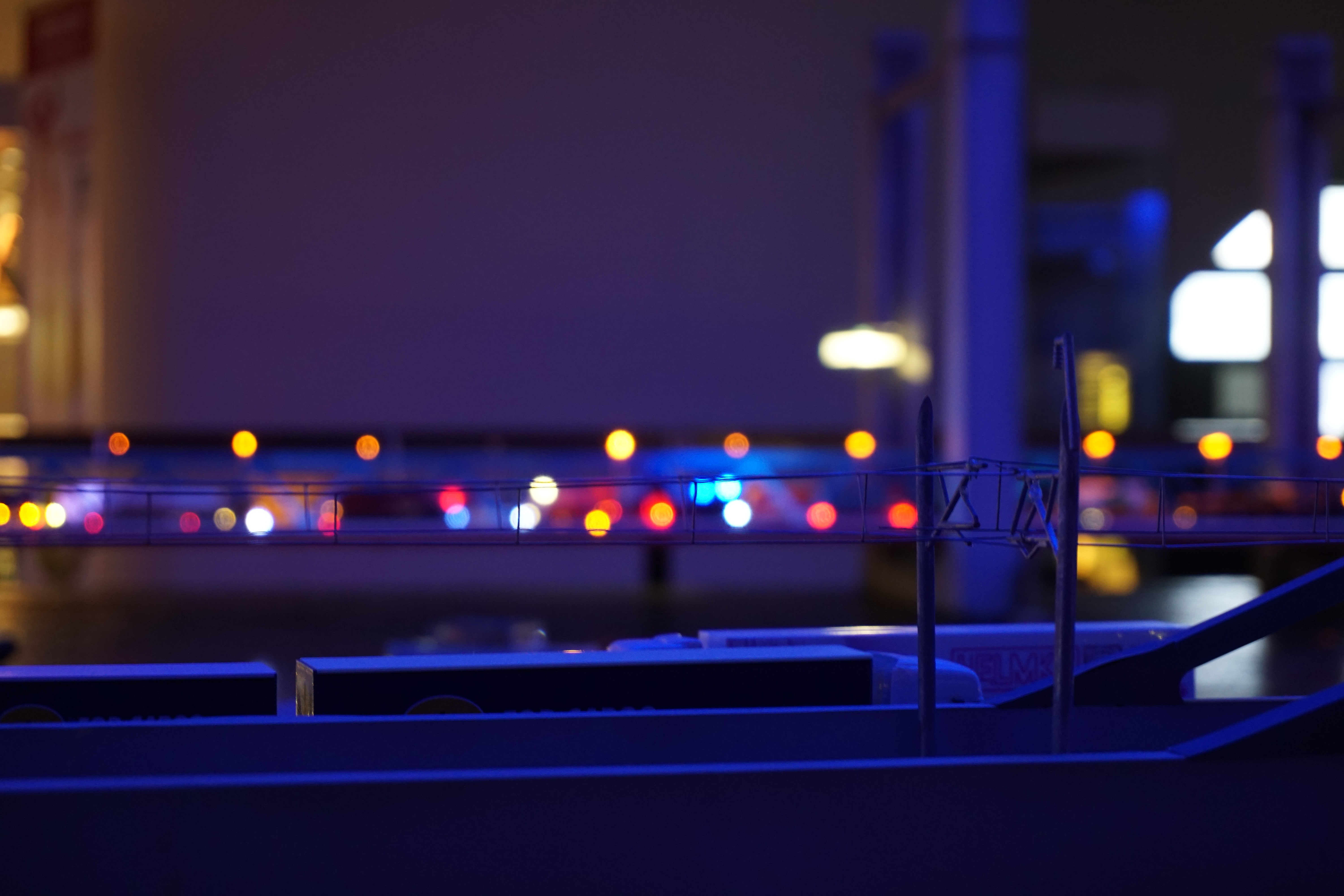 Train power lines at night