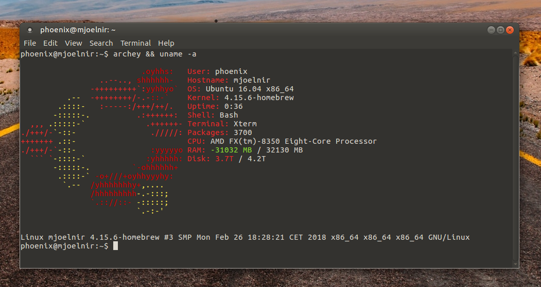 terminal with archy showing the new Kernel version